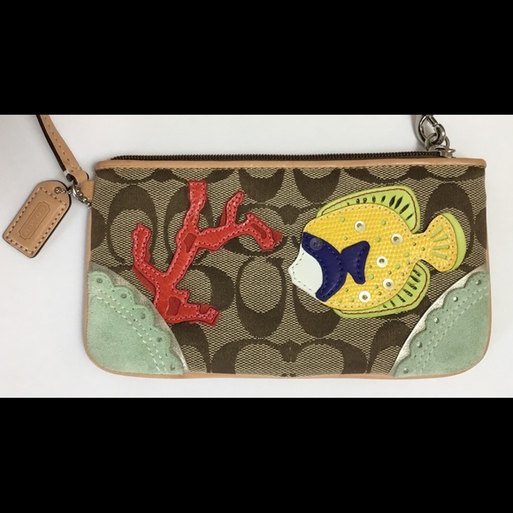 Coach Fish Coral Applique Wristlet Purse - Picture 2 of 4